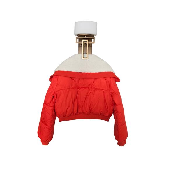 Maeve by Anthropologie Orange Sherpa Collar Cropped Puffer Jacket Size Medium - Picture 14 of 16